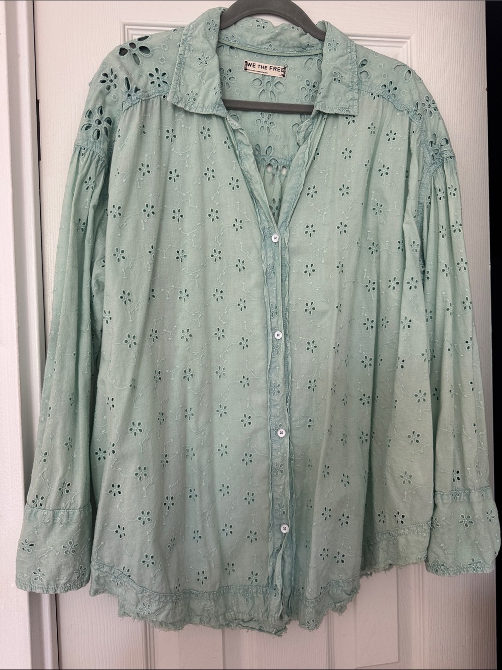 We The Free Light Mint Eyelet Button-Down Shirt